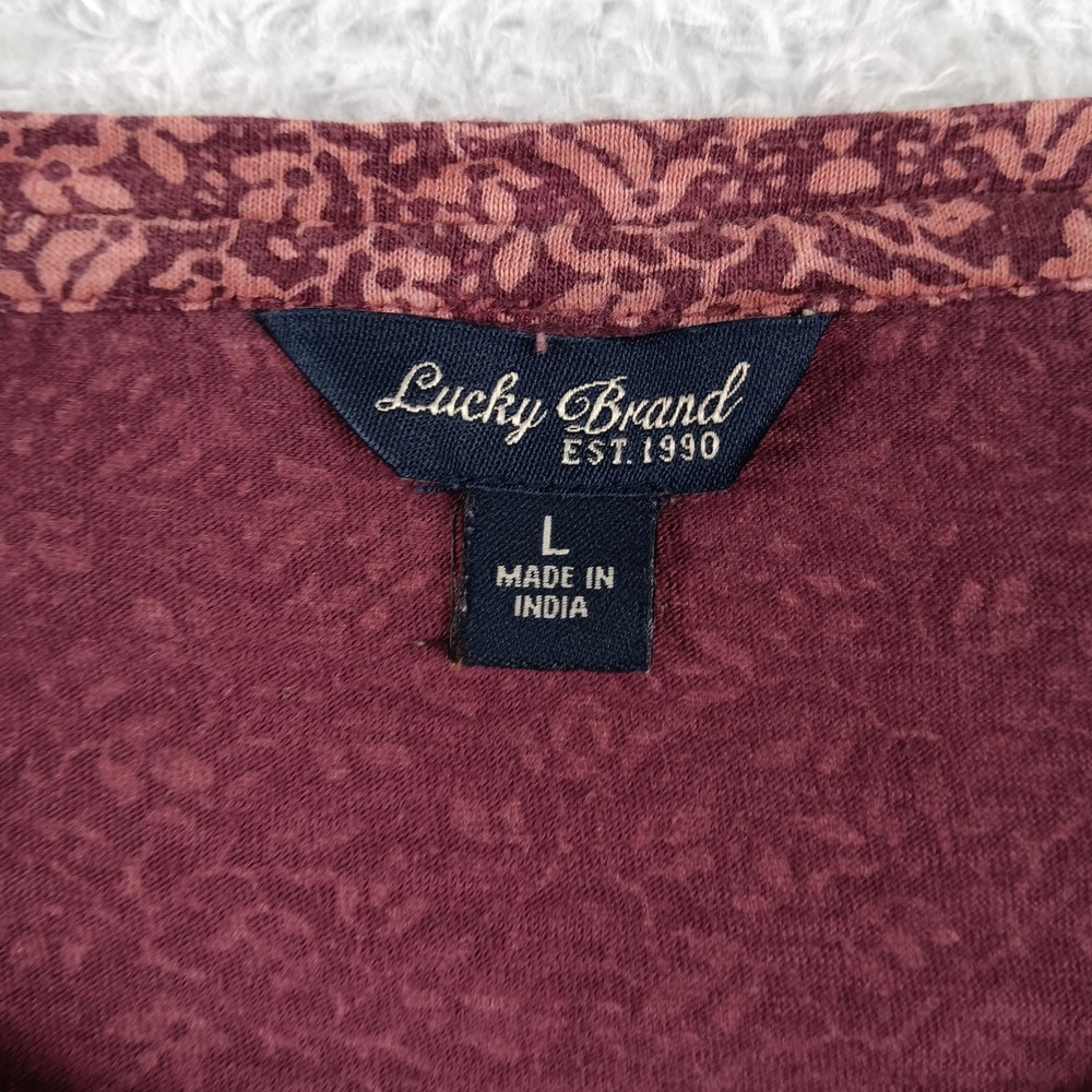 Lucky Brand Paisley Print Top Womens Large Burgundy 3/4 Sleeve Boho Scoop Neck - Picture 3 of 7